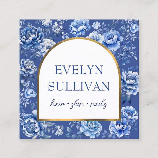 Elegant chinoiserie flowers square business card (Front)