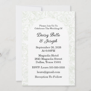 Elegant Chinoiserie Green Floral Wedding Invitation