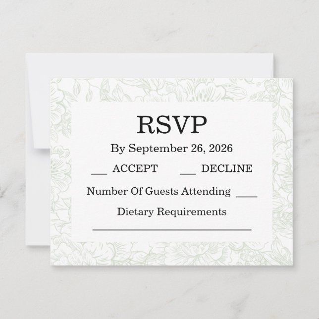 Elegant Chinoiserie Green Floral Wedding RSVP Card (Front)