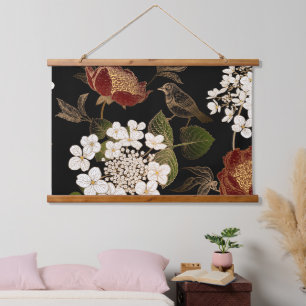 Elegant Chinoiserie Inspired Floral Blooms Hanging Tapestry