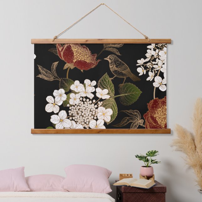 Elegant Chinoiserie Inspired Floral Blooms    Hanging Tapestry (Bedroom)