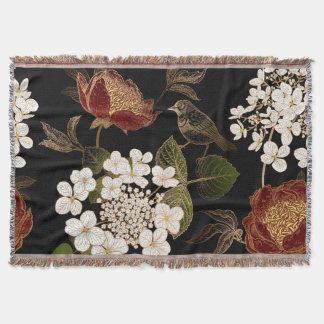 Elegant Chinoiserie Inspired Floral Blooms       Throw Blanket