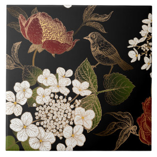 Elegant Chinoiserie Inspired Floral Blooms        Tile