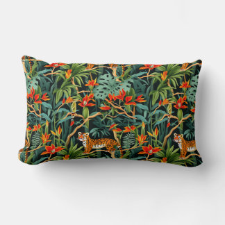 Elegant Chinoiserie Jungle Wildlife Lumbar Pillow