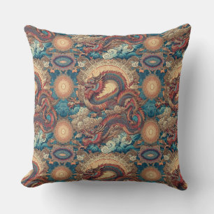 Elegant Chinoiserie Mandala with Dragon Throw Pillow