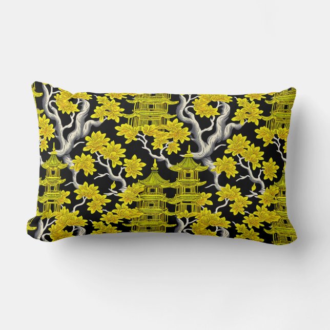 Elegant Chinoiserie Pagoda Lumbar Pillow (Front)