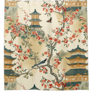 Elegant Chinoiserie - Pagodas, Blossoms, and Birds