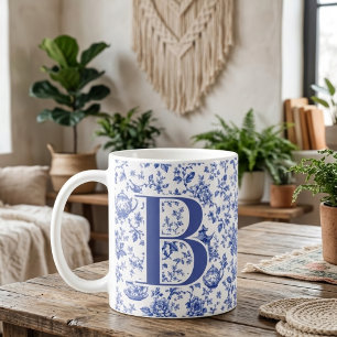 Elegant Chinoiserie Toile Mom Bride Custom Initial Coffee Mug