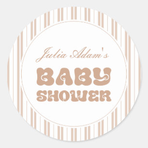 Elegant Choco Brown Striped Pattern Baby Shower Classic Round Sticker
