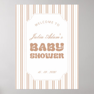 Elegant Choco Brown Striped Pattern Baby Shower Poster