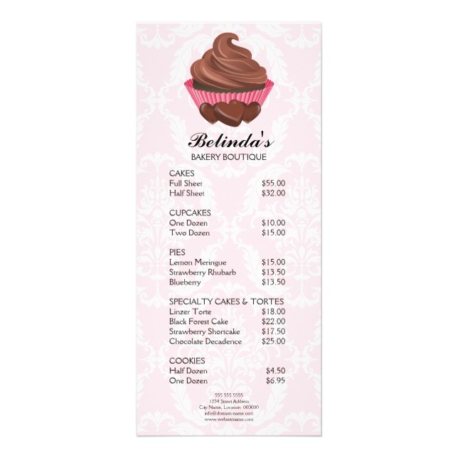 Élégant Chocolat Cupcake Bakery Menu Prix (Devant)