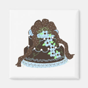 Elegant Chocolate and Blue Cake Magnet