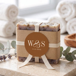 Elegant Chocolate Brown initial wedding couples Classic Round Sticker