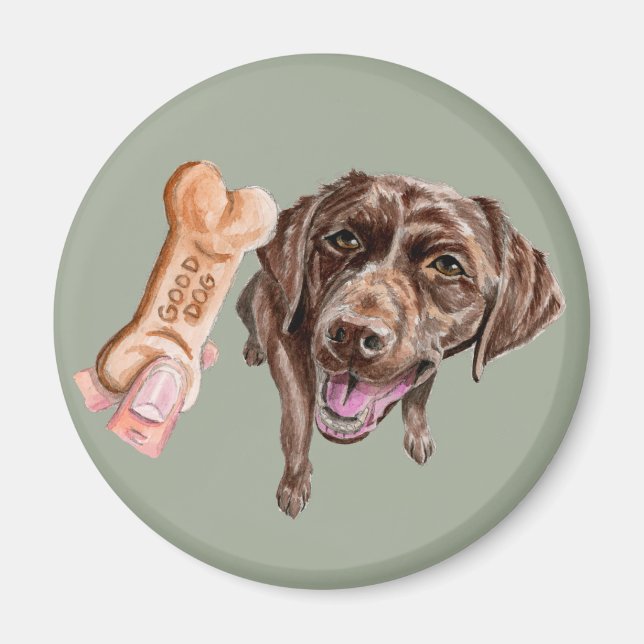 Elegant Chocolate Lab Dog Watercolor Painting Magnet (Front)