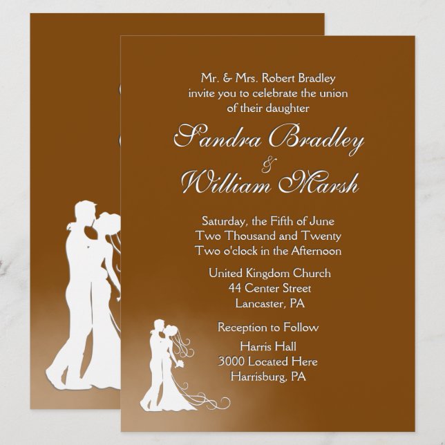 Elegant Chocolate Wedding Invitation (Front/Back)