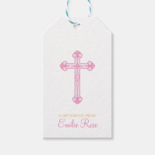 elegant CHRISTENING or BAPTISM  pink cross favour Gift Tags
