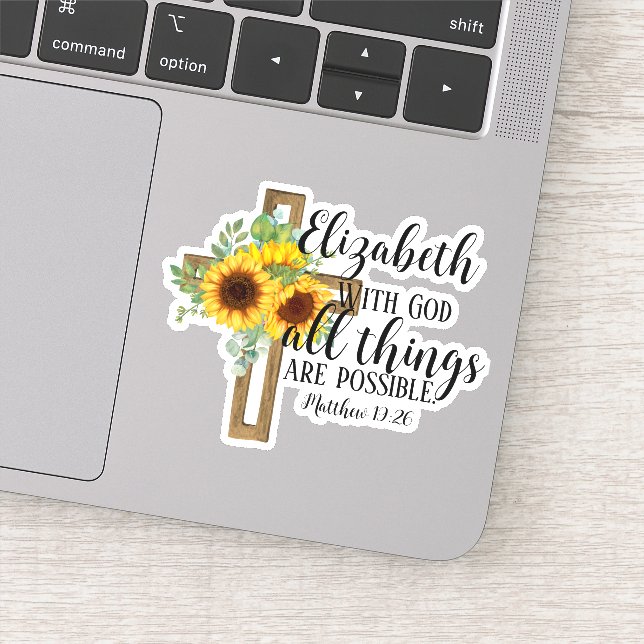 Elegant Christian Bible Verse Sunflowers Cross (Detail)