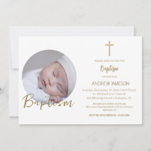 Elegant Christian Blue Round Photo Baptism Invitation