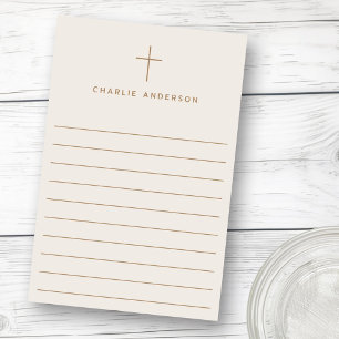 Elegant Christian cross name light tan brown lined Post-it Notes