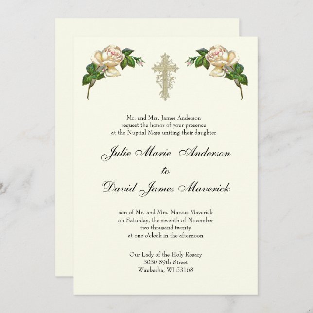 Elegant Christian Cross Wedding Rings Catholic Invitation (Front/Back)
