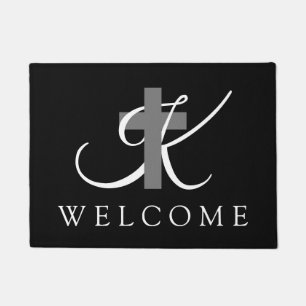 Elegant Christian faith monogram religious cross Doormat
