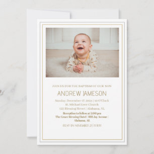 Elegant Christian Gold Round Photo Baptism Invitation