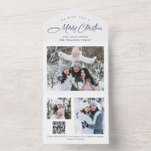 Elegant Christmas 3 Photo Greeting QR Holiday Card