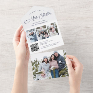 Elegant Christmas 4 Photo Greeting QR Holiday Card