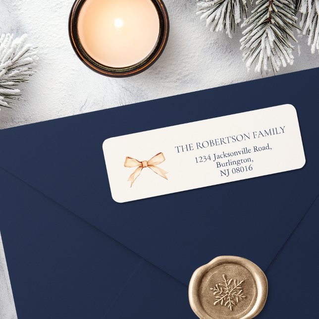 Elegant Christmas Address Label with Gold Bow (Creator Uploaded)