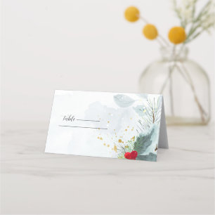 Elegant Christmas and Winter Watercolor Wedding Place Card