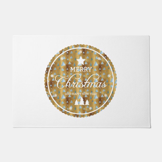 Elegant Christmas badge Sparkling in Gold  glitter Doormat (Front)