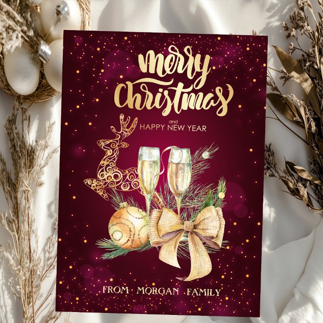 Elegant Christmas Ball,Reindeer,Wine Glass,Bow Holiday Card (Creator Uploaded)