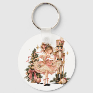 Elegant Christmas Ballerina & Nutcracker Keychain 