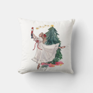 Elegant Christmas Ballet Girl with Nutcracker Throw Pillow