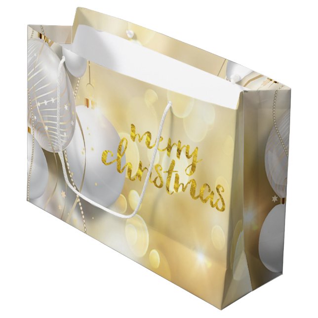 Elegant Christmas Balls Bokeh Holiday Large Gift Bag (Front Angled)