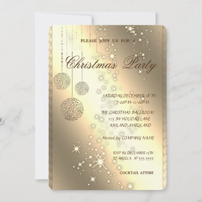 Elegant Christmas Balls,Christmas Party Invitation (Front)