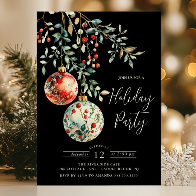 Elegant Christmas Balls Holiday Party Invitation (Creator Uploaded)