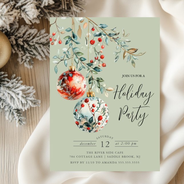 Elegant Christmas Balls Holiday Party Invitation (Creator Uploaded)