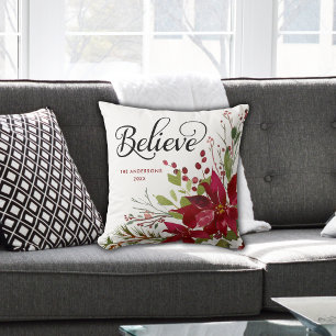 Elegant Christmas Believe Throw Pillow