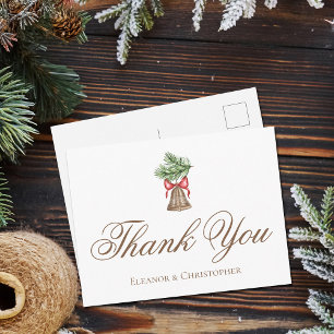 Elegant Christmas Bell Wedding Custom Thank You Postcard