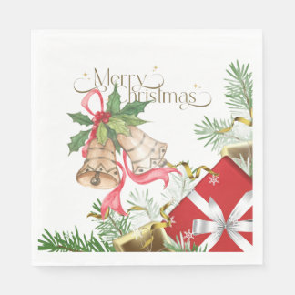 Elegant Christmas Bells and Gifts Holiday Design Napkin