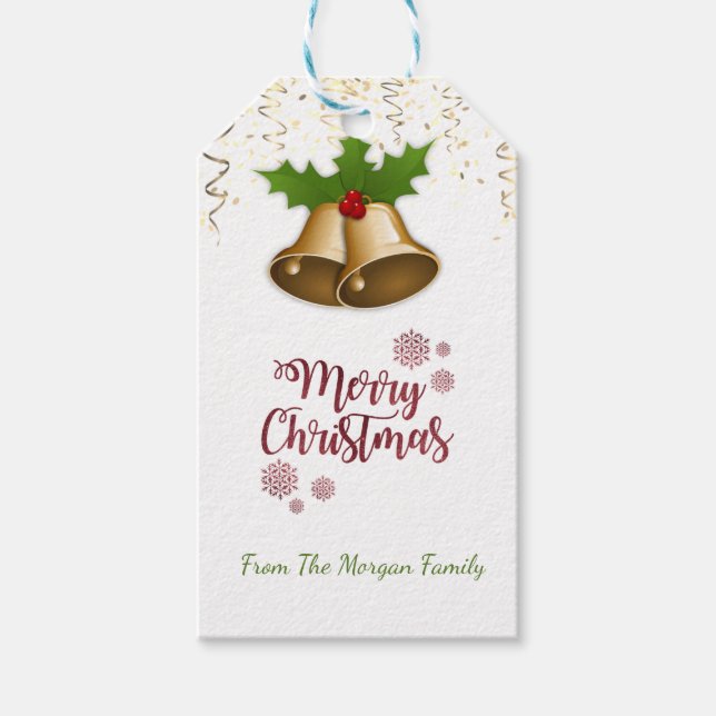 Elegant,Christmas Bells, Confetti Gift Tags (Front)