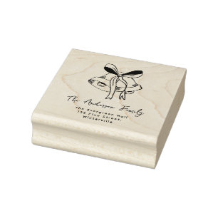 Elegant Christmas Bells Family Name Return Address Rubber Stamp