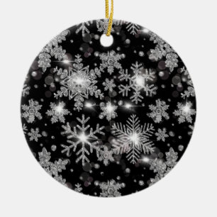 Elegant Christmas black white silver snowflakes Ceramic Ornament