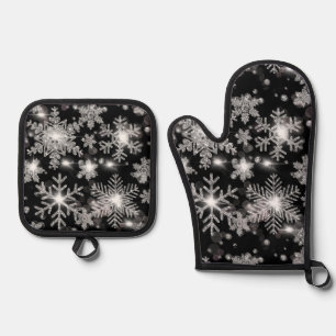 Elegant Christmas black white silver snowflakes Oven Mitt & Pot Holder Set