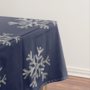 Elegant Christmas Blue Silver Snowflakes Pattern Tablecloth
