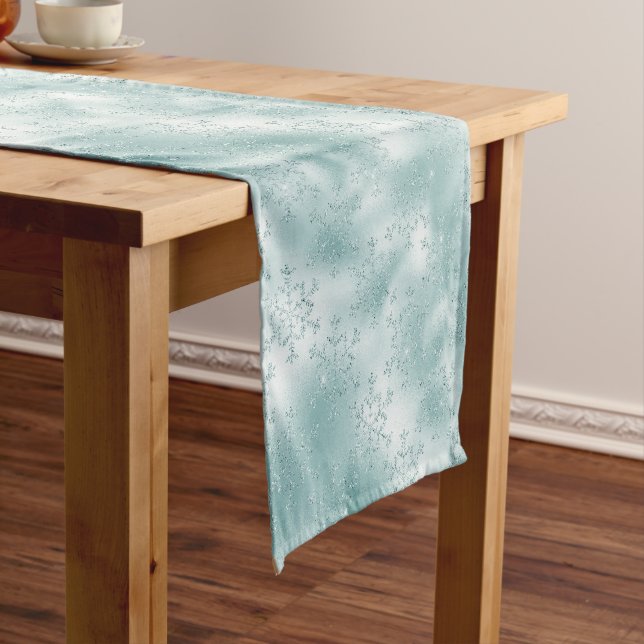 Elegant Christmas Blue Snowflake Pattern  Short Table Runner (In Situ)