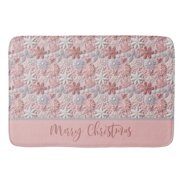 Elegant Christmas Blush Pink Snowflakes Bath Mat (Front)