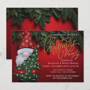 Elegant Christmas Bokeh Tree Party Gold Red Invitation