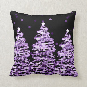 Elegant Christmas Bokeh Trees Purple Throw Pillow